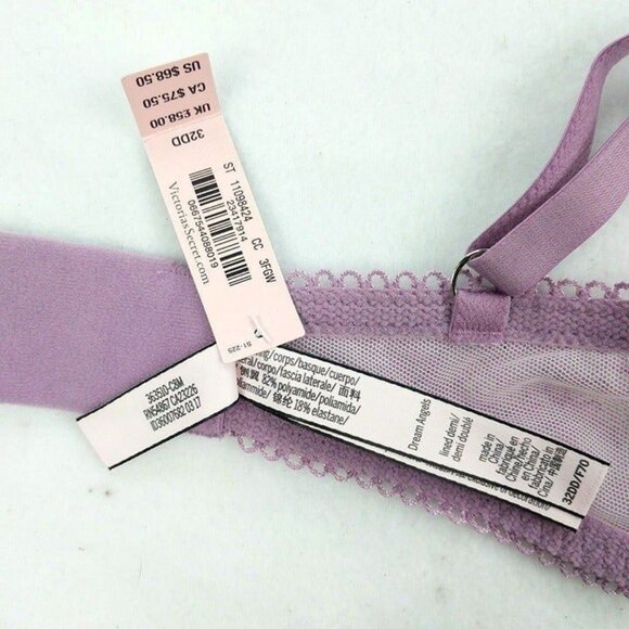 Victorias Secret Dream Angels Lined Demi Bra Lace High Neck 32DD Lavender NEW - Picture 4 of 8